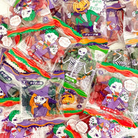 Assorted individually wrapped Japanese Halloween candies in colorful wrappers