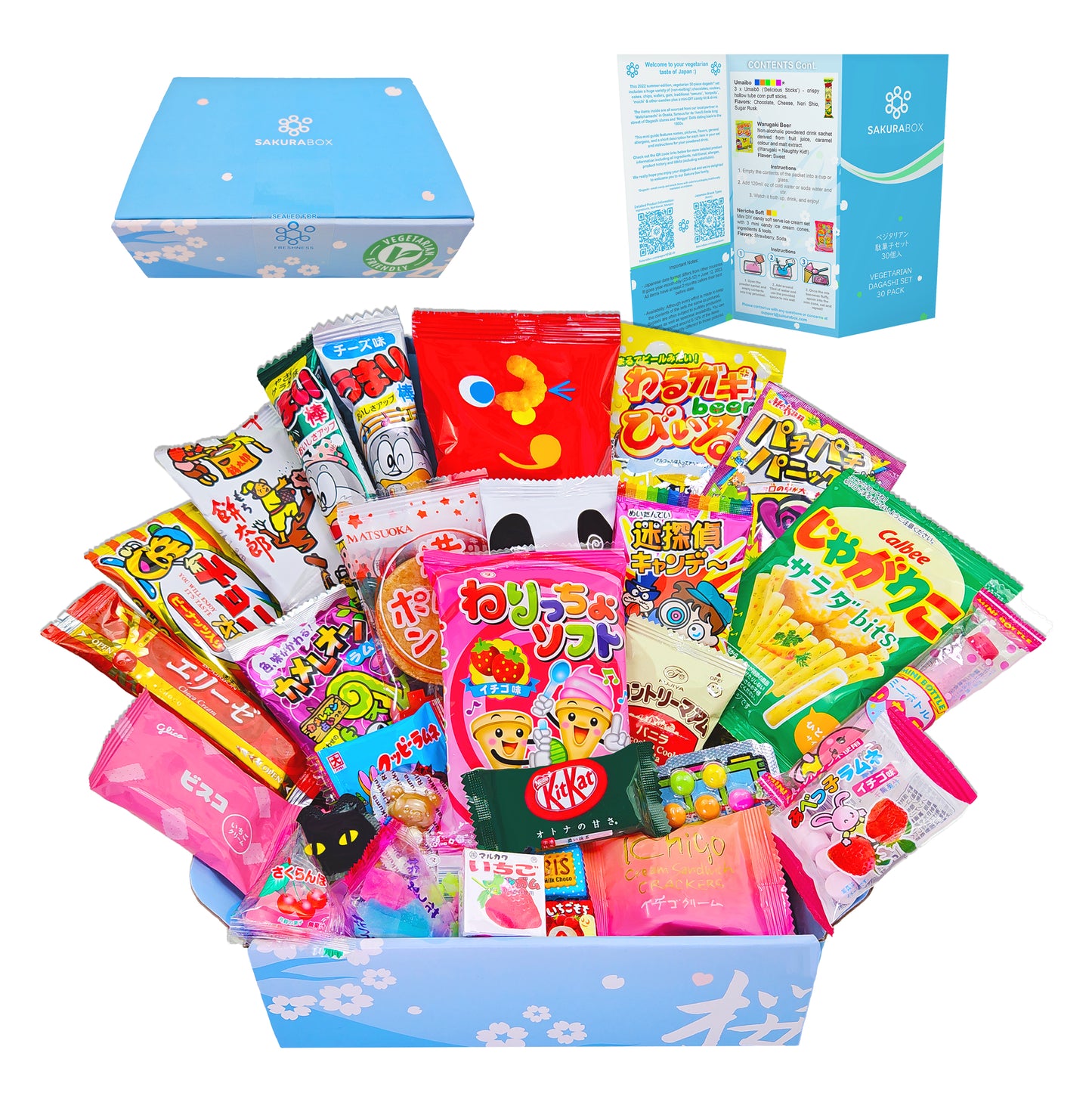  Sakura Box Japanese Candy & Snacks Dagashi Set & Pamphlet 50  Pieces Japanese Food Gift Box : Grocery & Gourmet Food