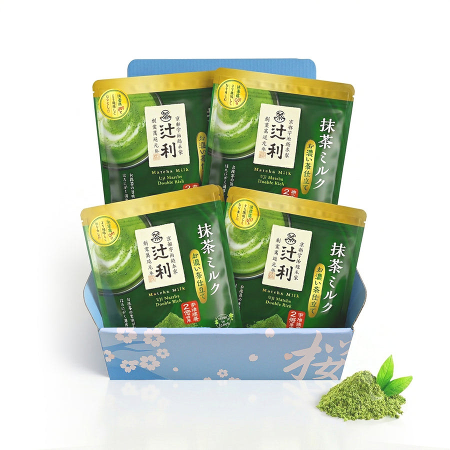 Matcha Latte Uji Double Rich Milk by Tsujiri, Kyoto Japan (600g 4 Pack Gift Box)